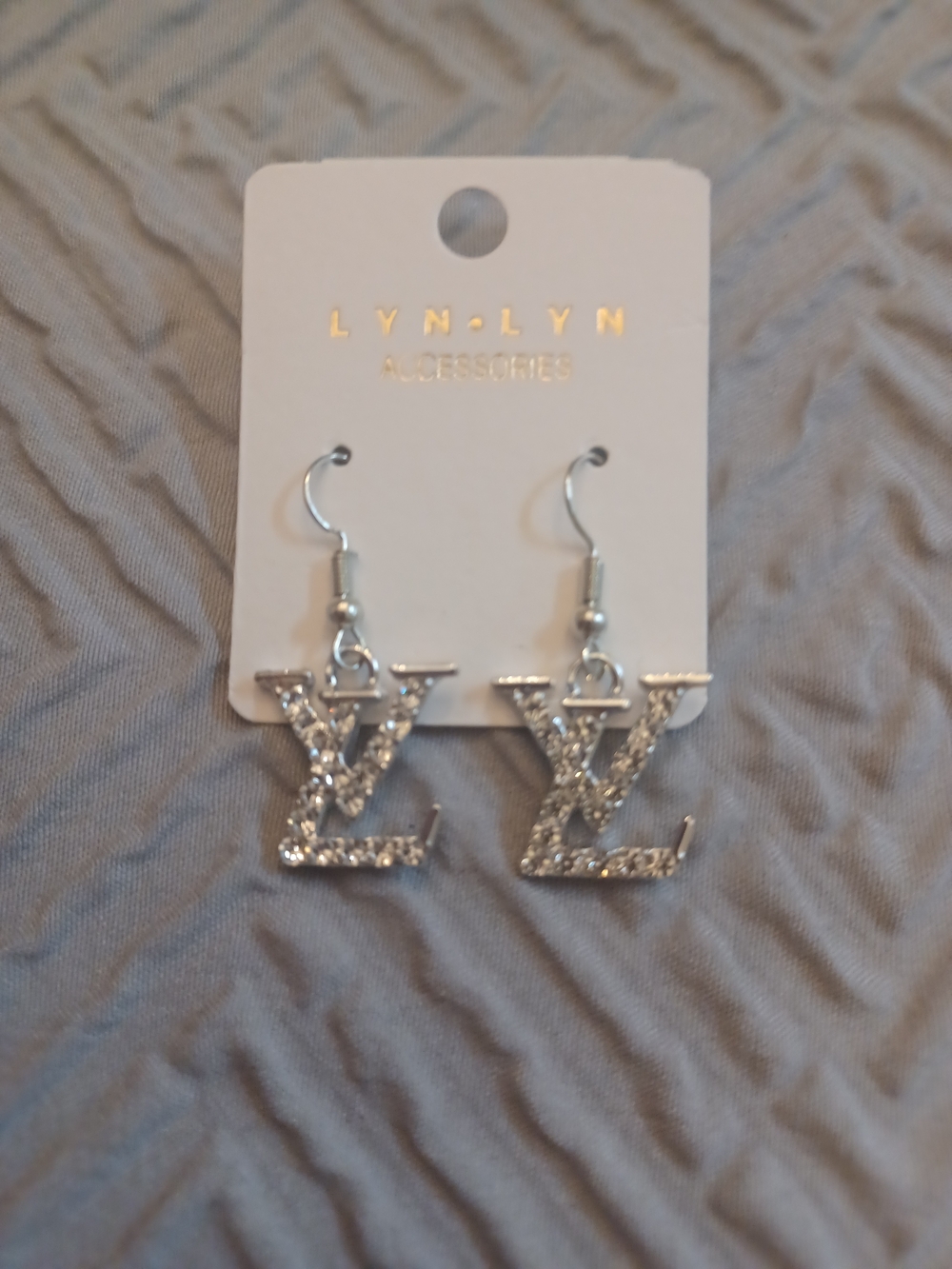 Silver Crystal Logo Drop Earrings